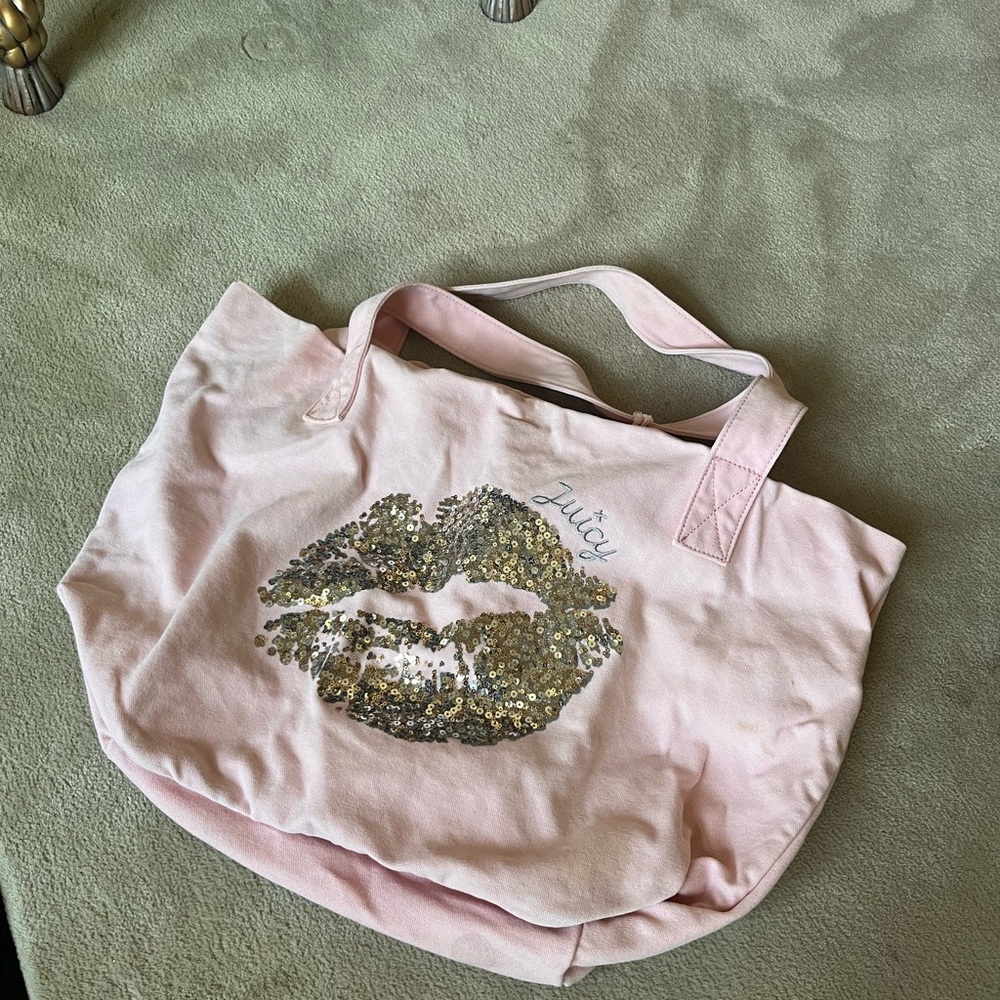 Vinatge Juicy Couture Pink Tote with Sequin Lips